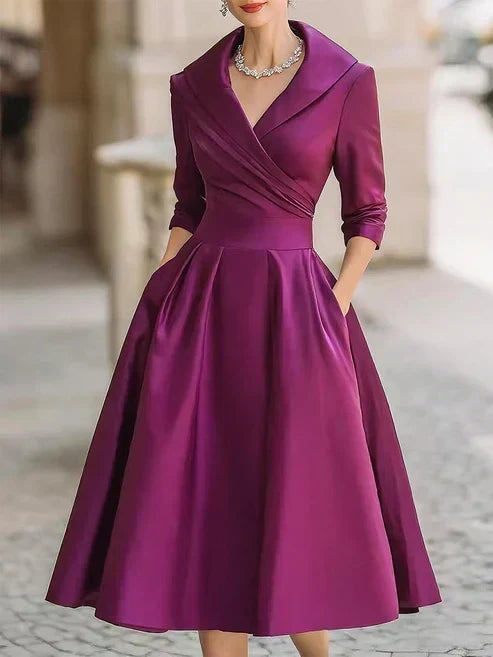 Shawl Collar Wrap Front Fit and Flare Midi Party Dress 7