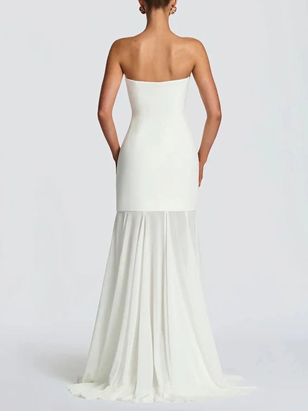 Strapless Dropped Waist Pleated Mermaid Maxi Gown - View 2