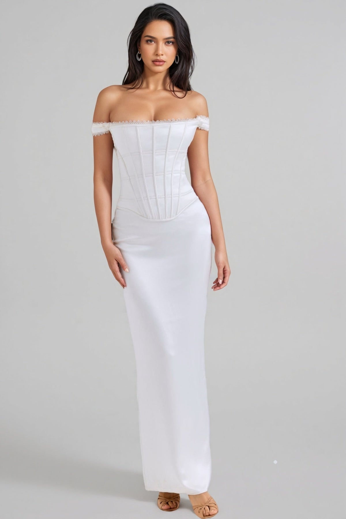 Liviad Ivory Satin Corset Maxi Dress - View 4