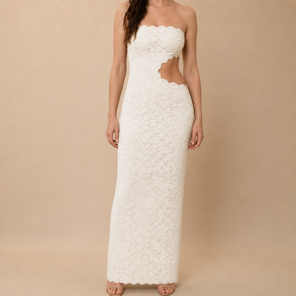 Strapless Lace Cut Out Column Maxi Dress 6
