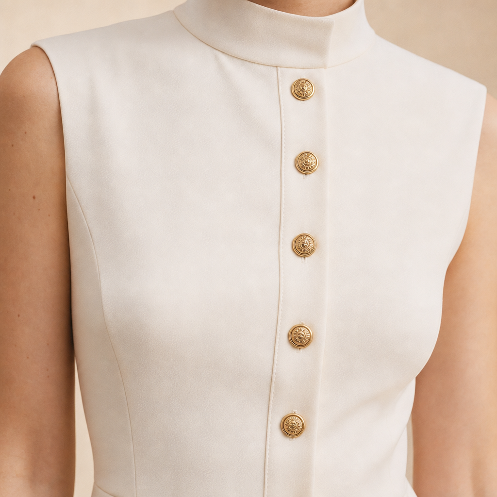 Mock Neck Button Front A-Line Mini Dress 3