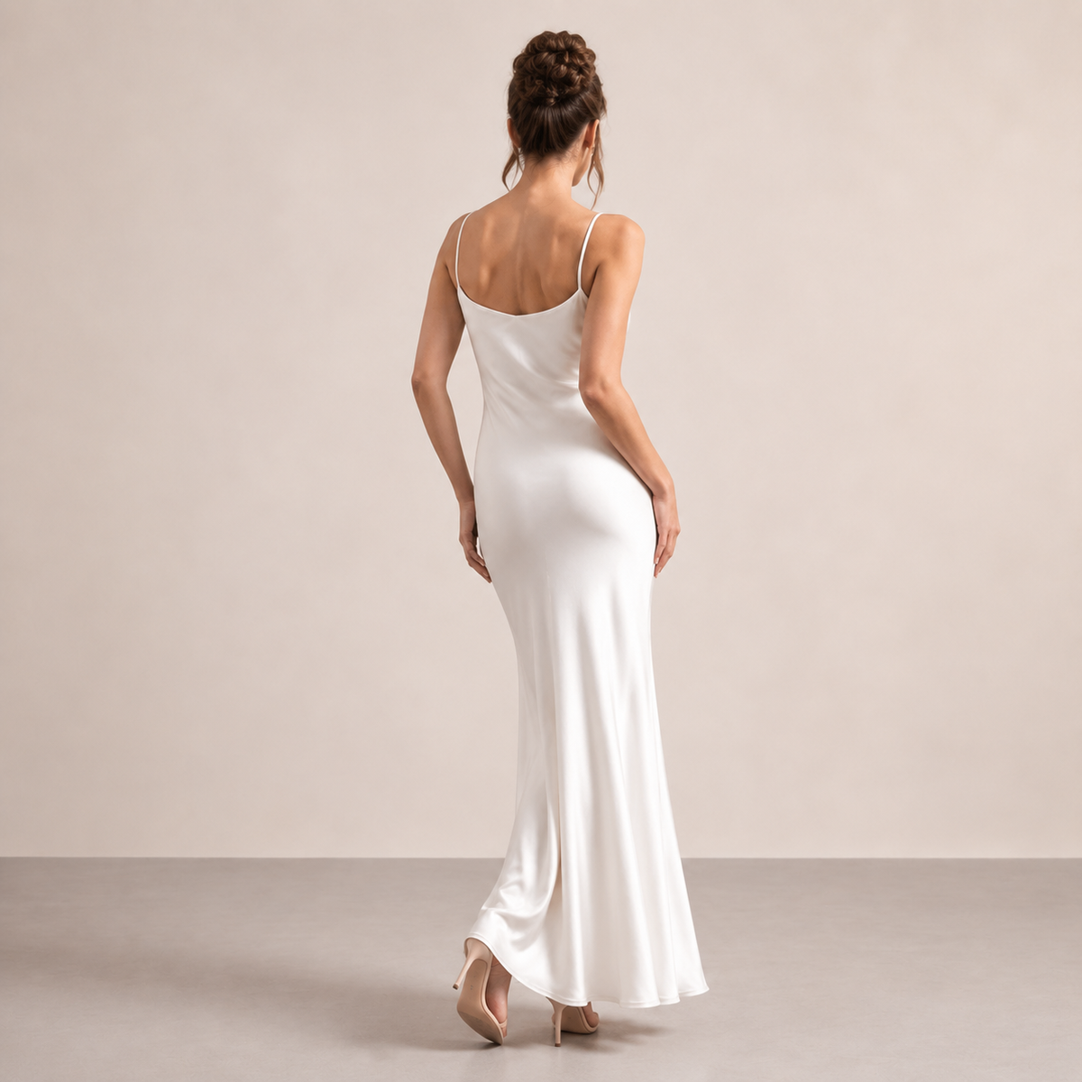 Satin V-Neck Spaghetti Strap Bias Cut Slip Maxi Dress 7