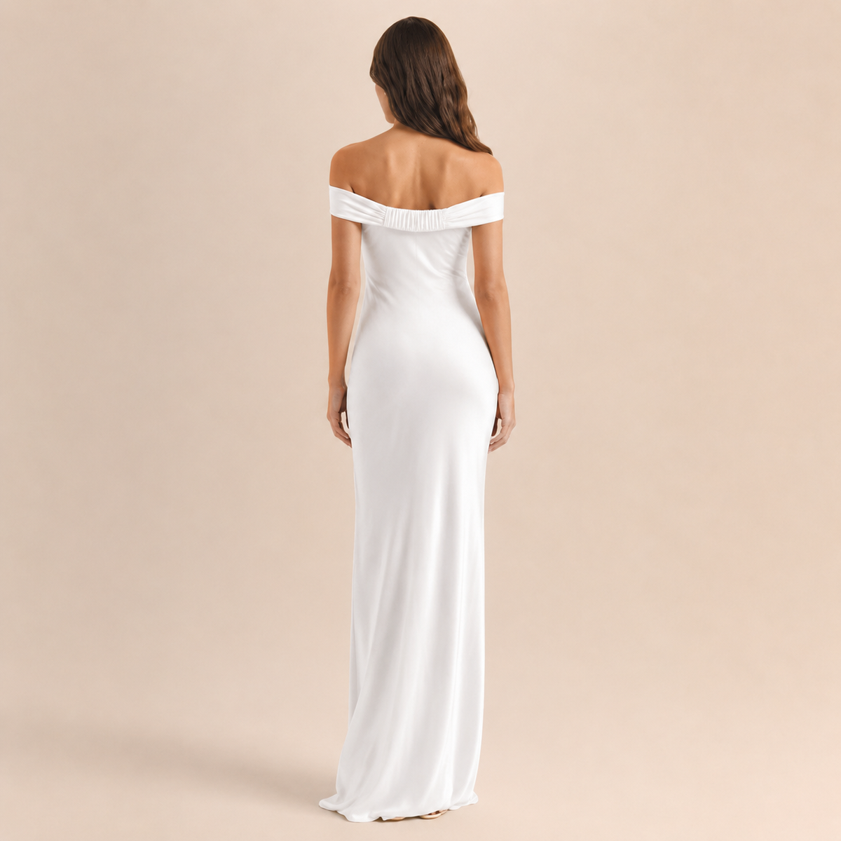 Off Shoulder Twist Front Satin Column Maxi Dress 3