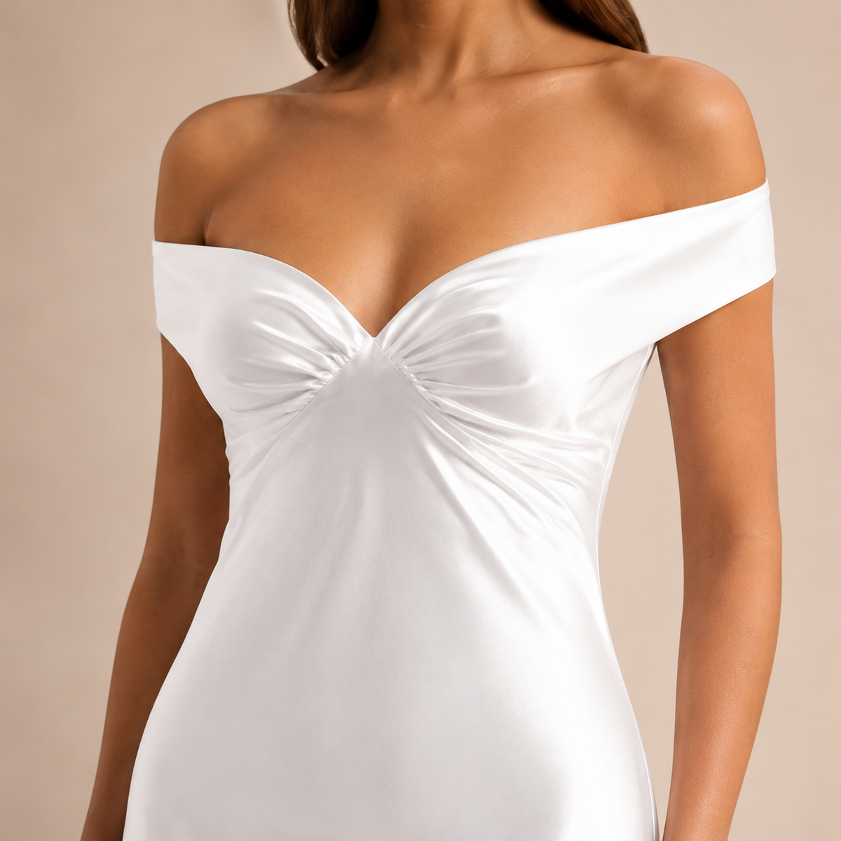 Off Shoulder Twist Front Satin Column Maxi Dress 2