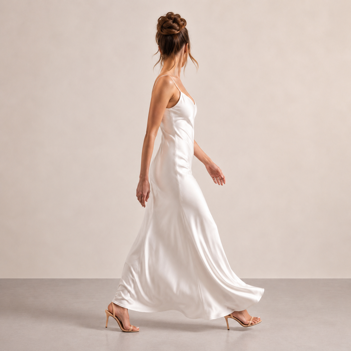 Satin V-Neck Spaghetti Strap Bias Cut Slip Maxi Dress 8
