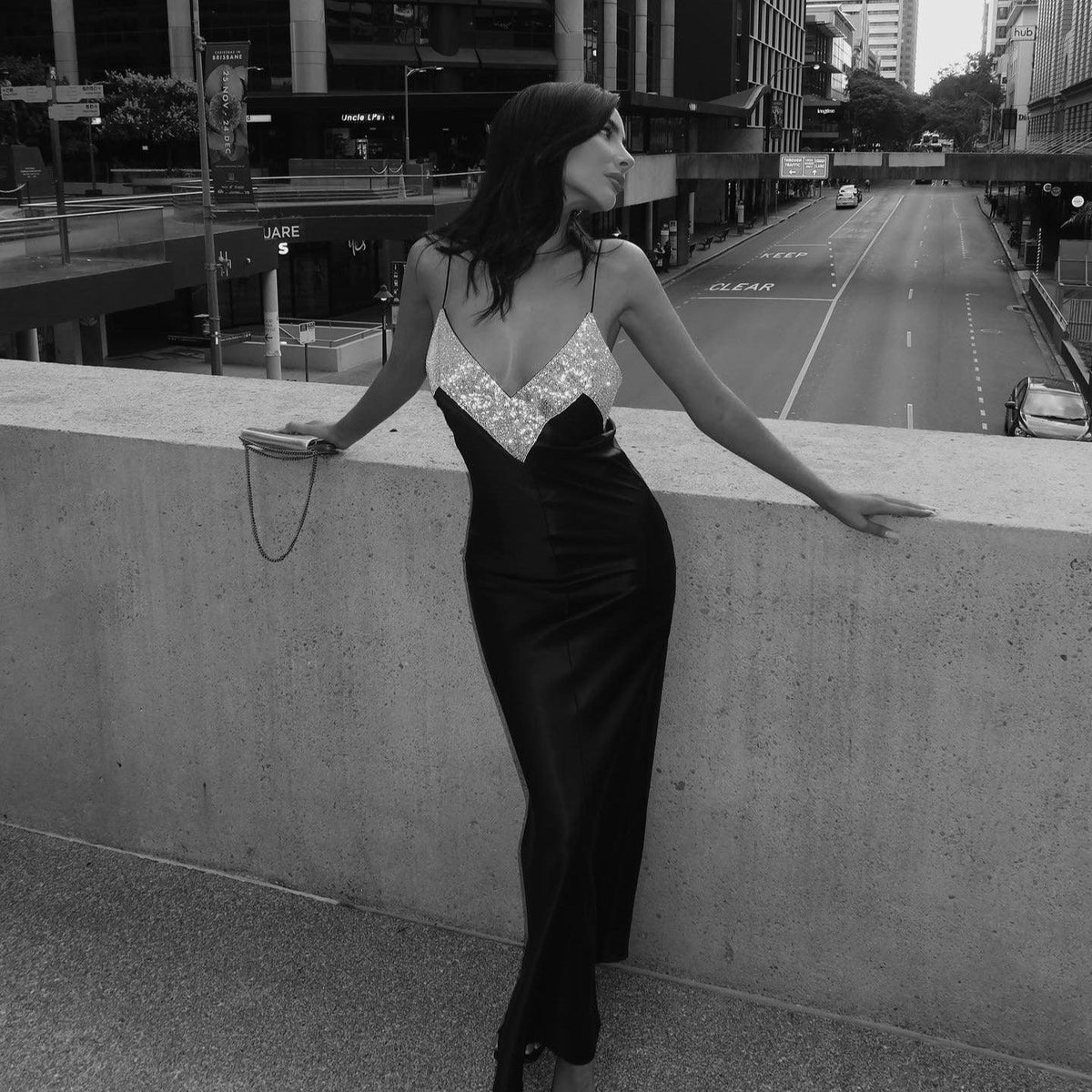 Satin Spaghetti Strap Deep V-Neck Rhinestone Slip Maxi Dress - View 6