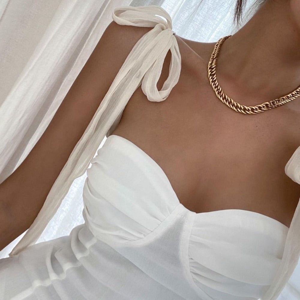 Ruched Sweetheart Tie Shoulder Bustier Corset Dress