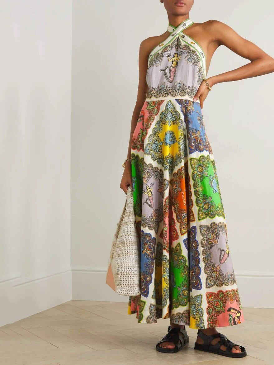 Paisley Satin Floral Midi Dress - View 3