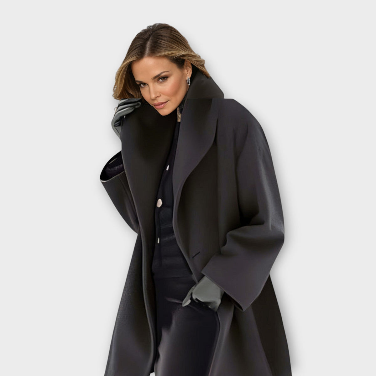Notch Lapel Open Front Oversized Wool Look Coat 4