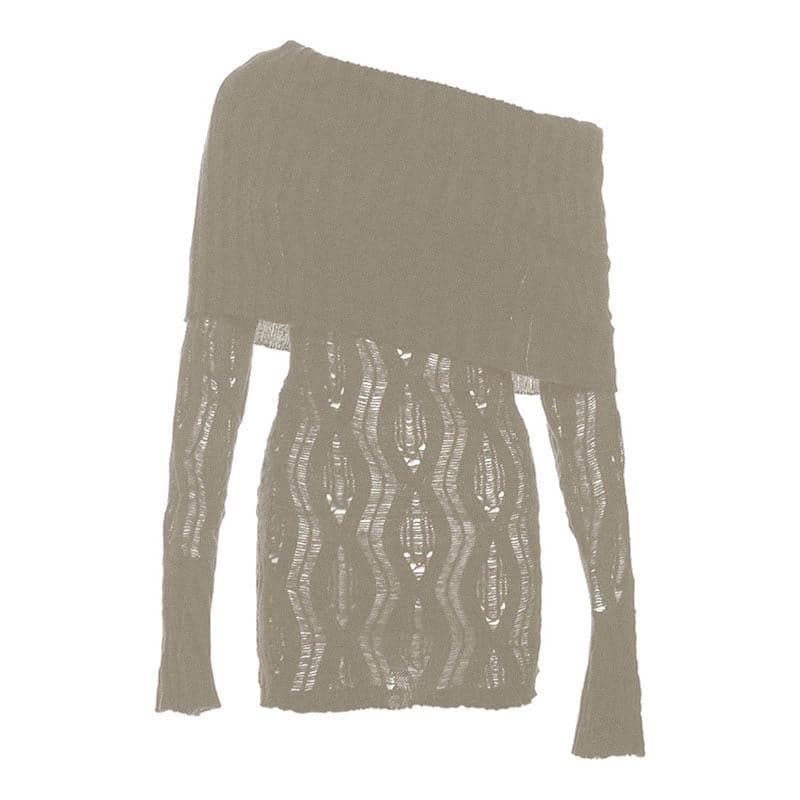 Crochet off shoulder long sleeve hollow out mini dress - View 9