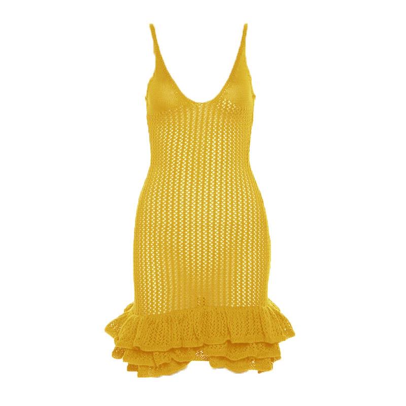 Crochet v neck sleeveless hollow out ruffle mini dress - View 11
