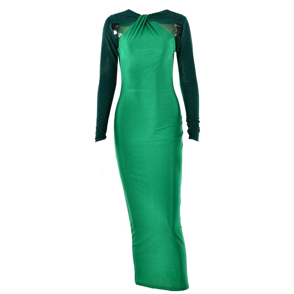Long sleeve beaded zip-up hollow out patchwork maxi dress - View 10