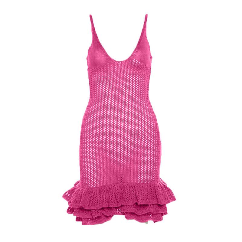 Crochet v neck sleeveless hollow out ruffle mini dress - View 10