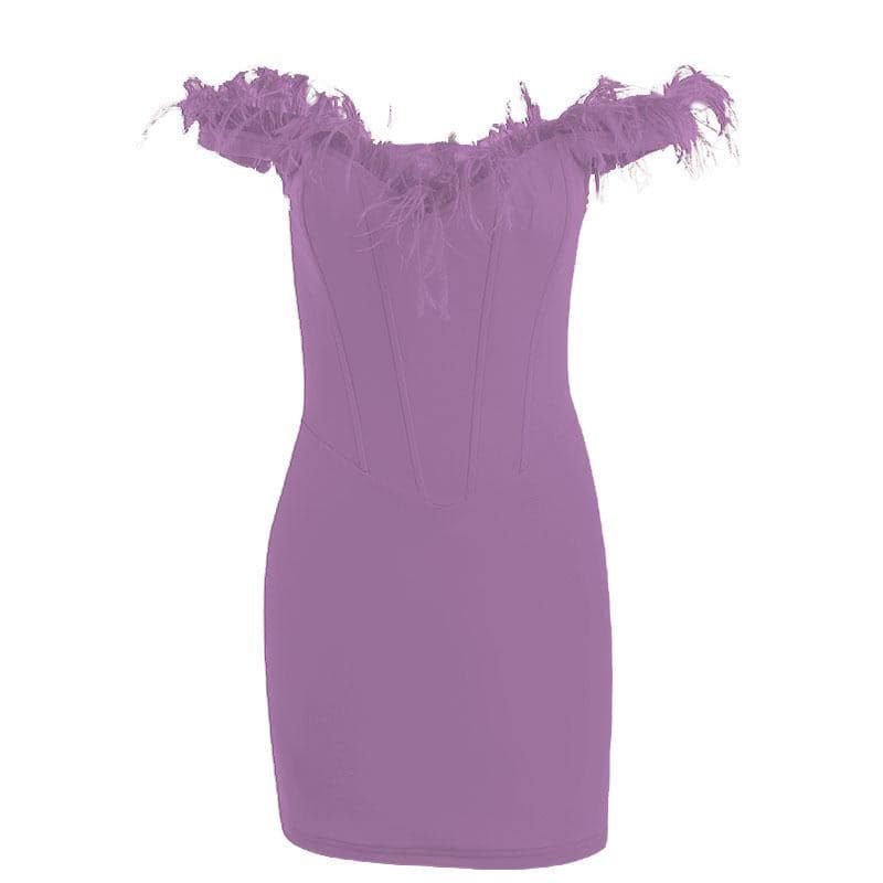 Feather Off Shoulder Sweetheart Corset Bodycon Mini Dress - View 10