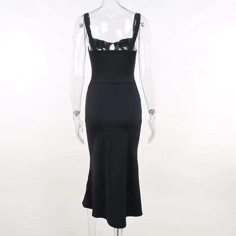 Ruched solid lace up self tie backless sleeveless midi dress - View 4