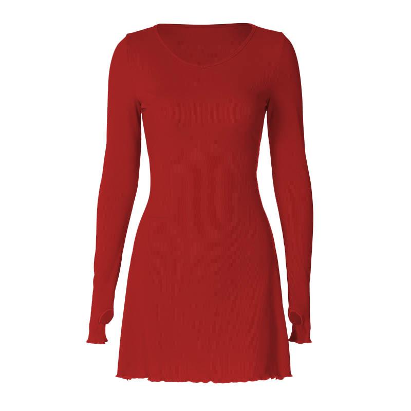 Ribbed Long Sleeve Lace Up Ruffle Mini Dress - View 9