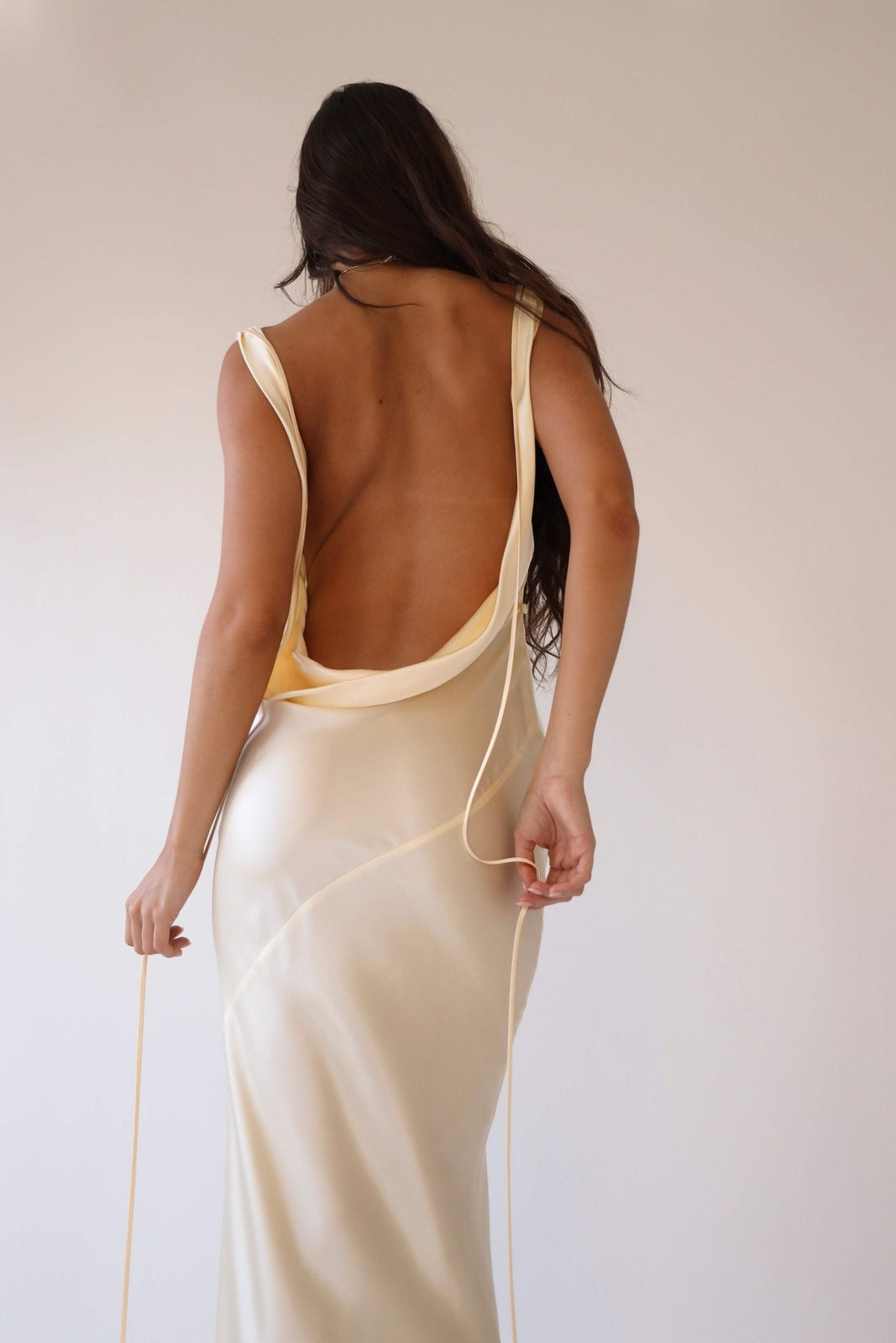 Persis Cowls Backless Satin Maxi Dress - View 7