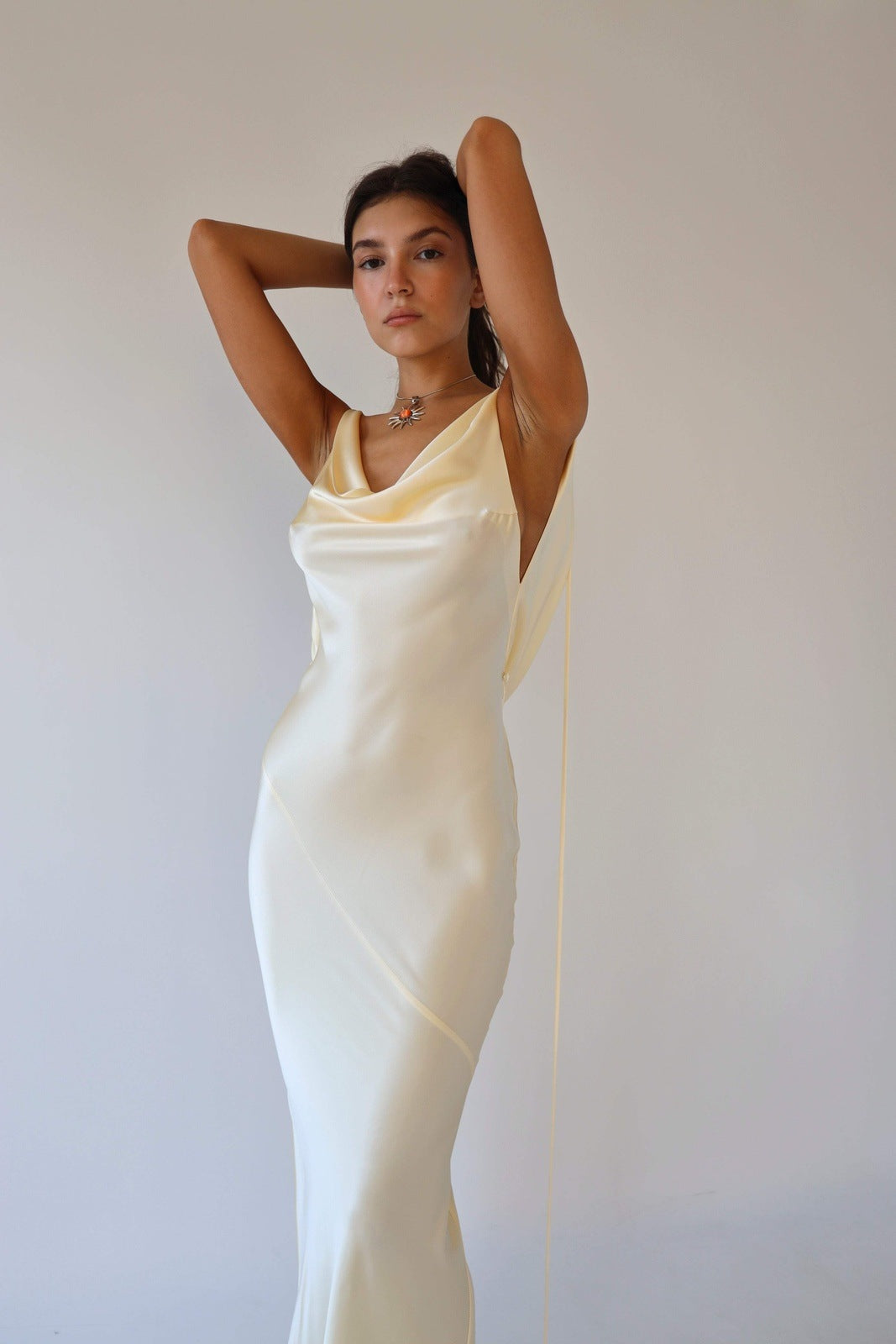 Persis Cowls Backless Satin Maxi Dress - View 6