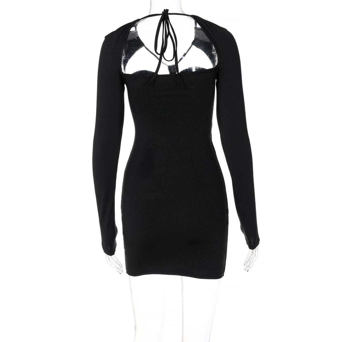 Halter Neck Long Sleeve Mesh Cut Out Twist Bodycon Mini Dress - View 4