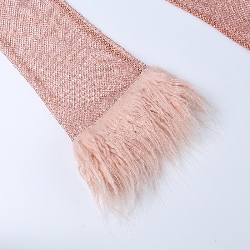 Long sleeve solid see through sheer mesh fluffy round neck mini dress - View 7