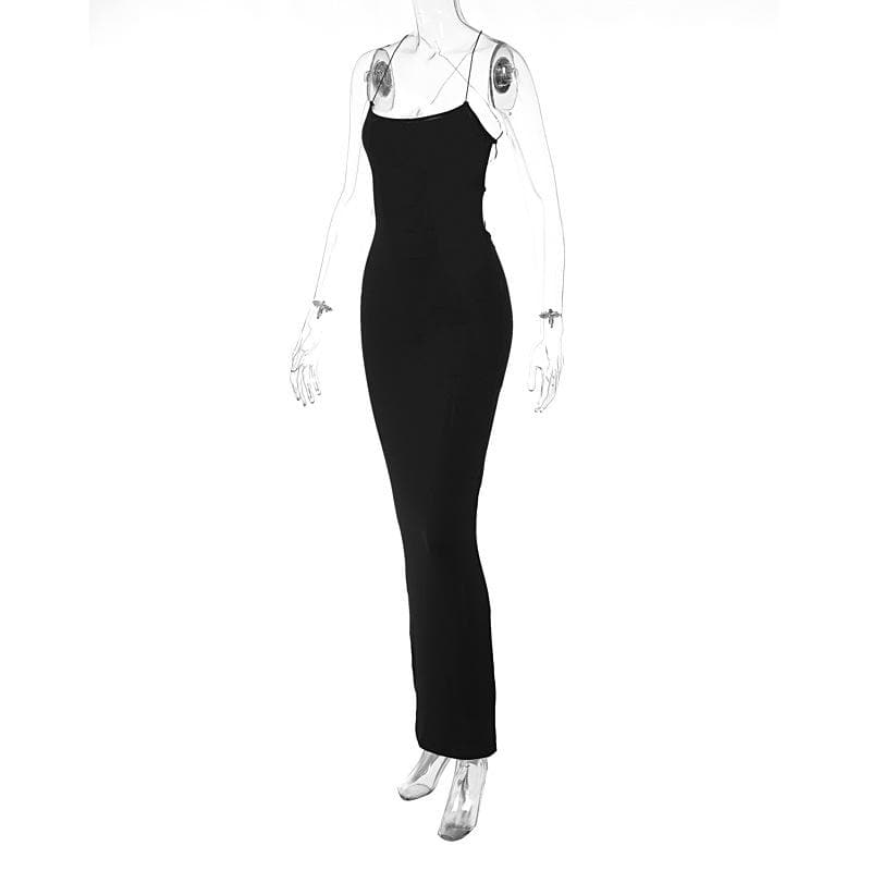 Cross back lace up square neck backless self tie slit maxi dress - View 4