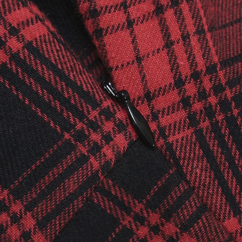 Zip-up lace hem lace up plaid backless mini dress - View 6