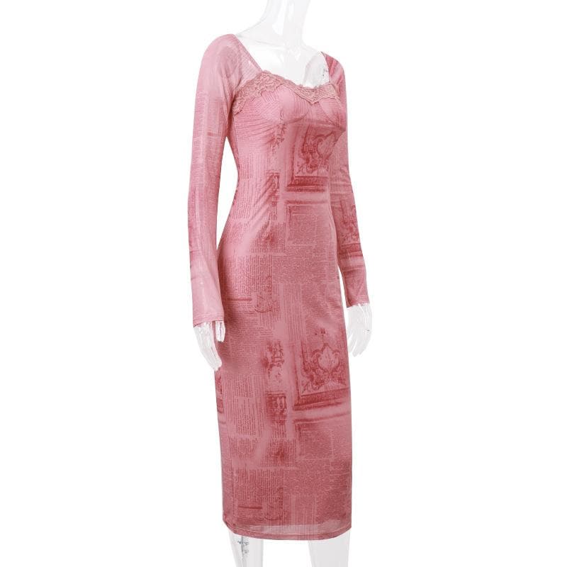 Lace up long sleeve lace hem zip-up midi dress - View 8