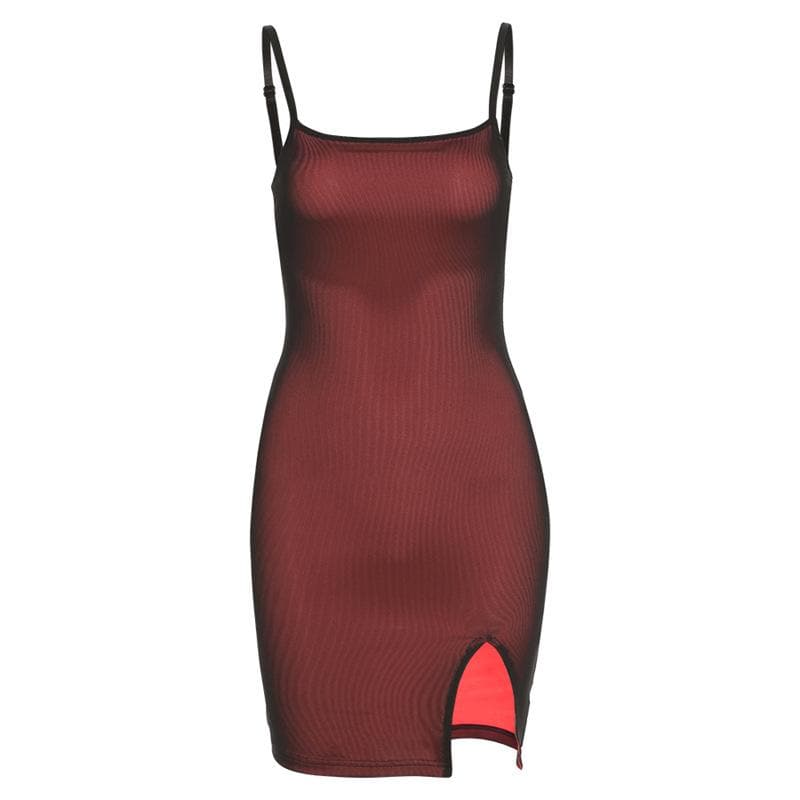 Mesh slit square neck irregular backless cami mini dress - View 2