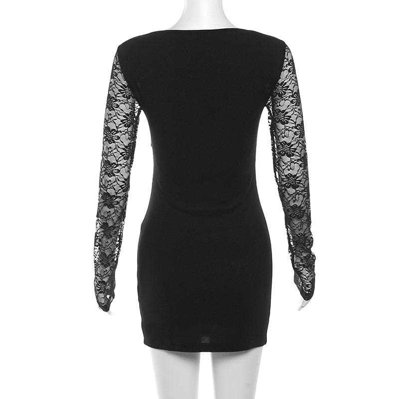 Lace Sweetheart Long Sleeve Corset Ruched Bodycon Mini Dress - View 4
