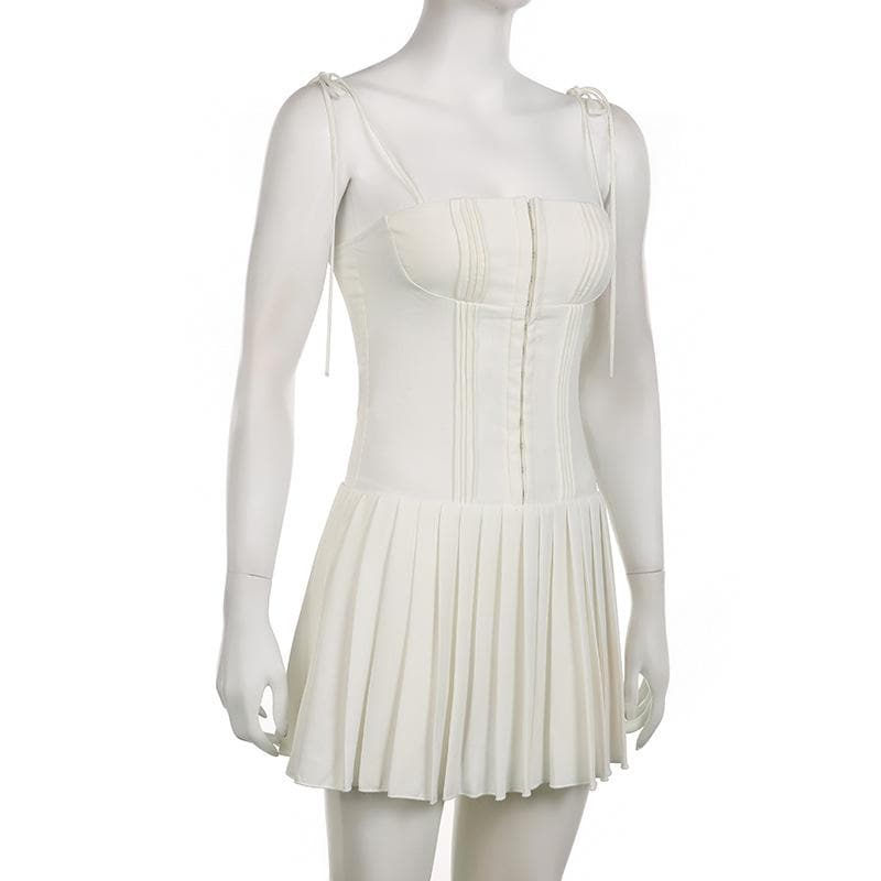 Corset Tie Strap Pleated Fit and Flare Mini Dress - View 8