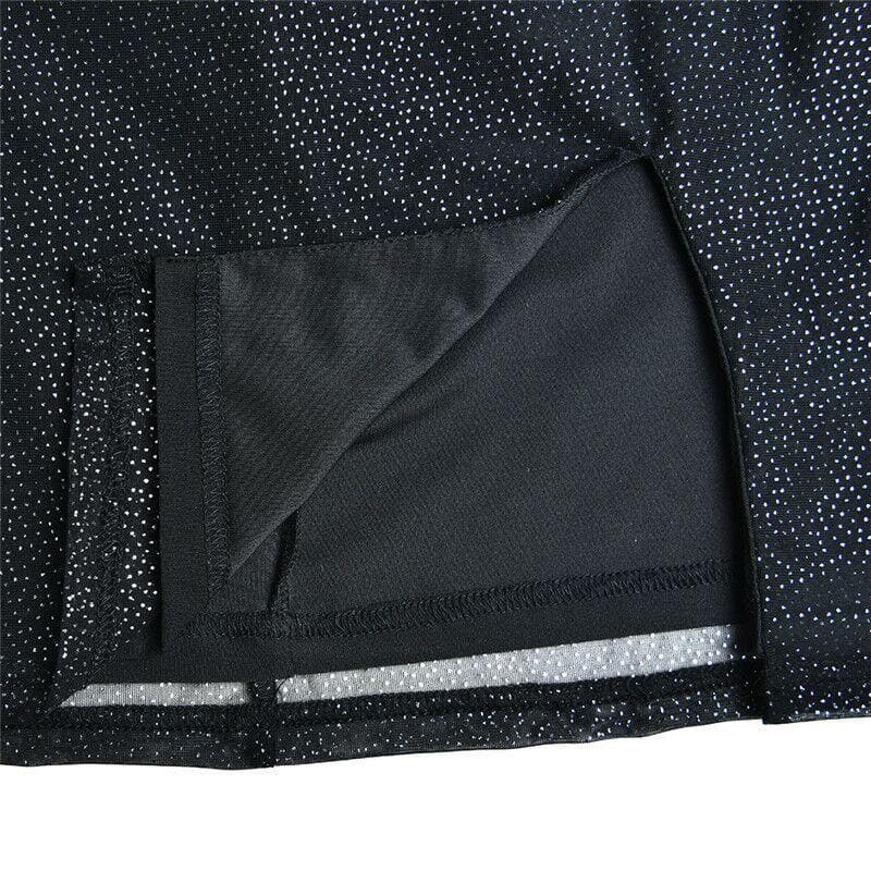 Textured mesh gloves sweetheart neck zip-up slit cami mini dress - View 9