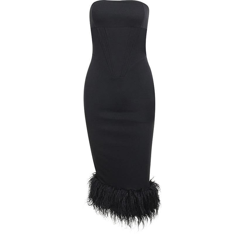 Sleeveless solid feather backless tube dress - View 2