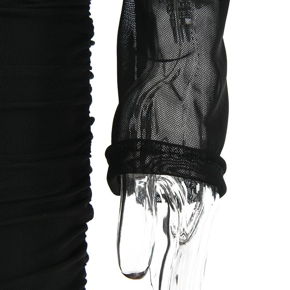 Irregular one shoulder ruched sheer mesh dress - Final Sale - View 6