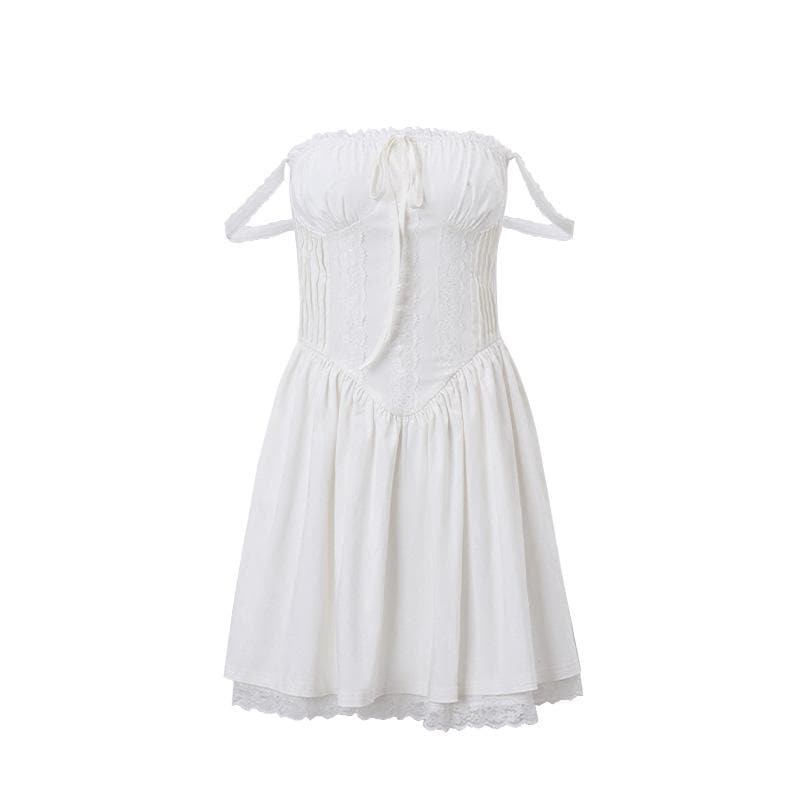 Lace hem lace up ruched backless square neck mini dress - View 2