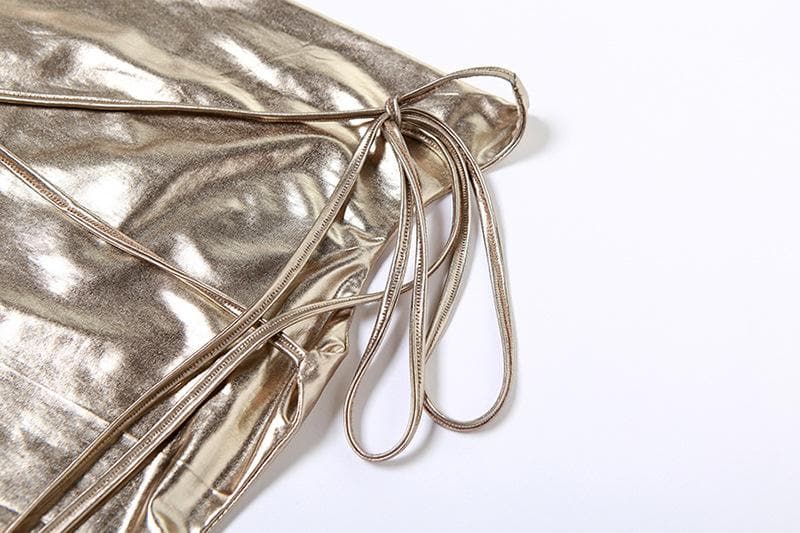 Metallic cowl neck cross back self tie ruched maxi dress - View 5