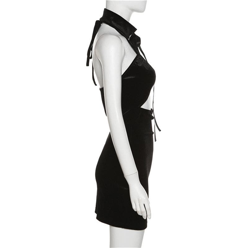 Velvet Halter Neck Cut Out Bodycon Mini Dress - View 7