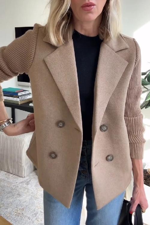 Double Breasted Ribbed Knit Sleeve Blazer