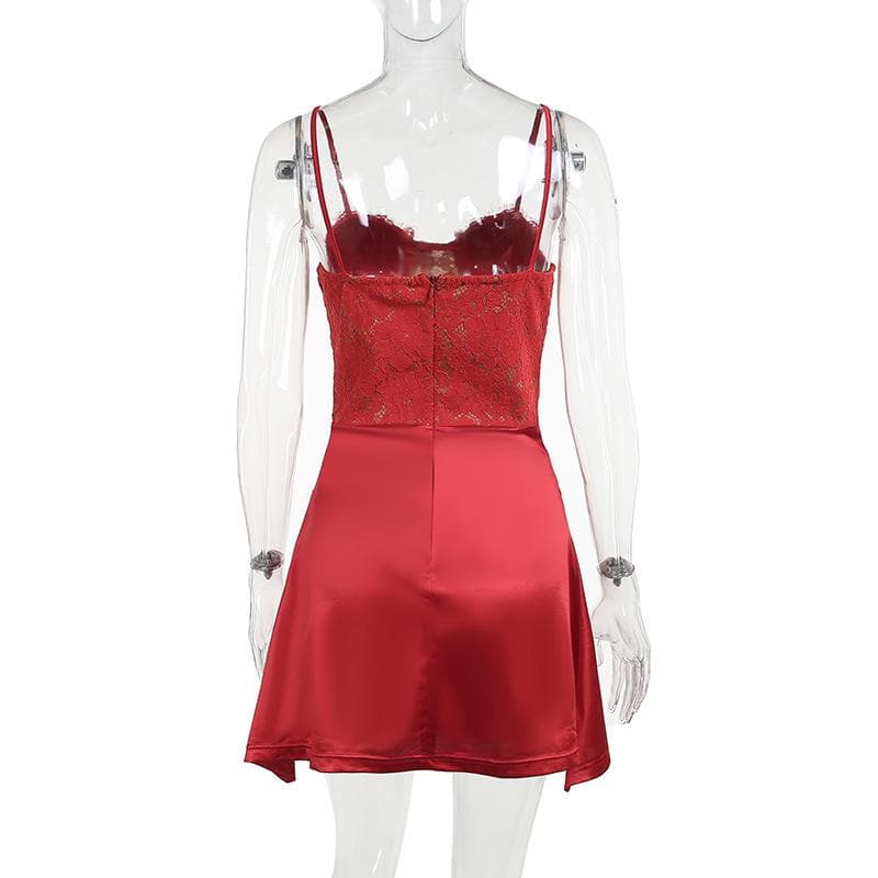 Lace Satin Sweetheart Corset Ruched Mini Dress - View 8