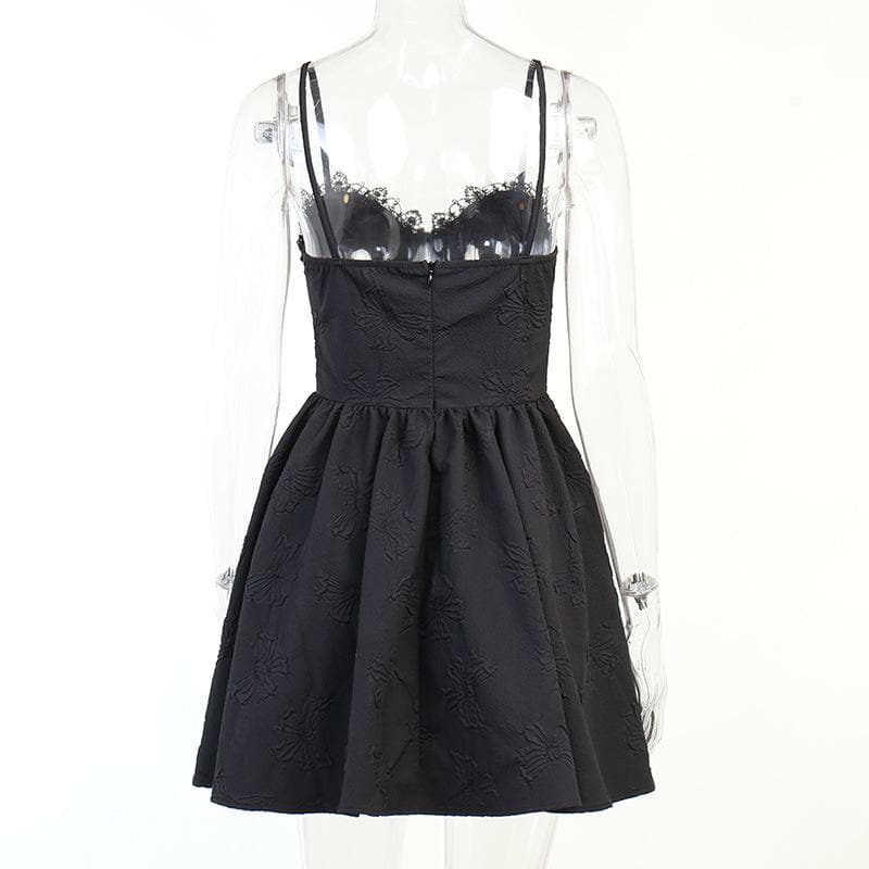 Sweetheart Flower Applique Lace Trim Corset Fit and Flare Mini Dress - View 4