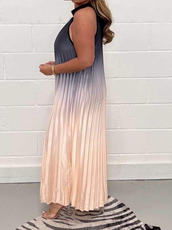 Halter Neck Accordion Pleated Ombre Maxi Dress - View 2