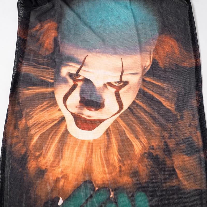Joker pattern long sleeve sheer mesh see through slit maxi dress - View 6
