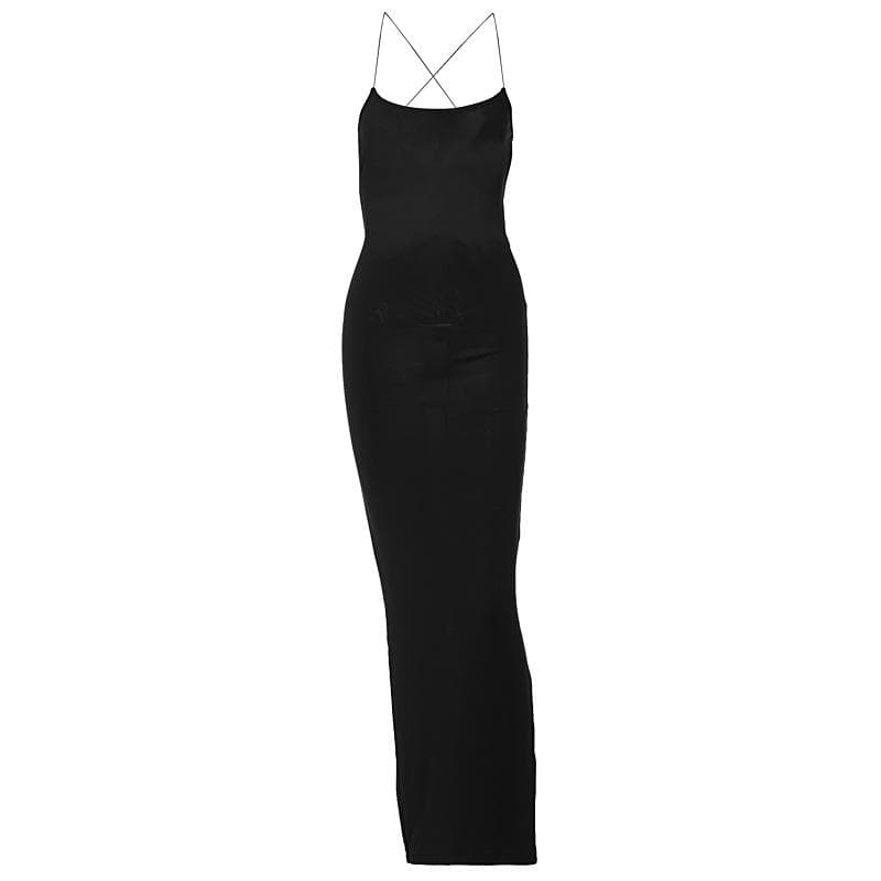Cross back lace up square neck backless self tie slit maxi dress - View 10