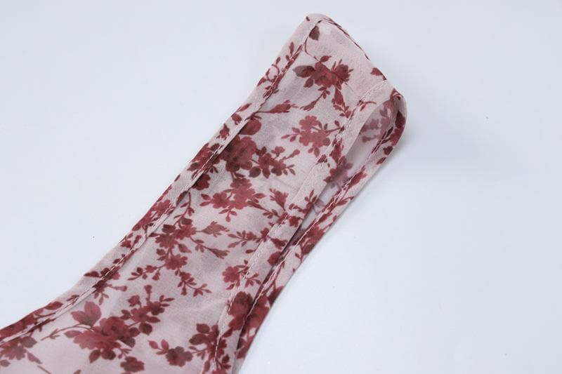 Chiffon flower print contrast backless v neck sleeveless maxi dress - View 5