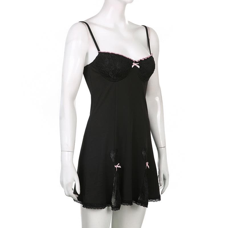 Low cut bowknot lace ruffled cami A line dress - View 5