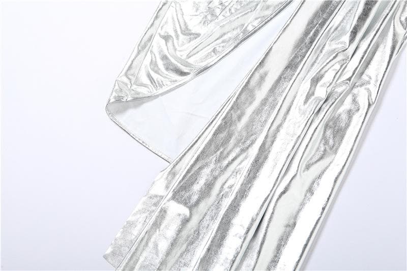Metallic one shoulder irregular backless maxi dress - View 5