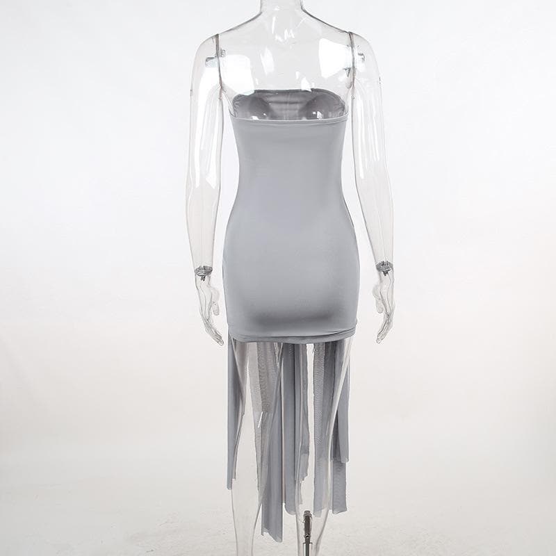 Solid mesh ruched self tie backless tube mini dress - View 3