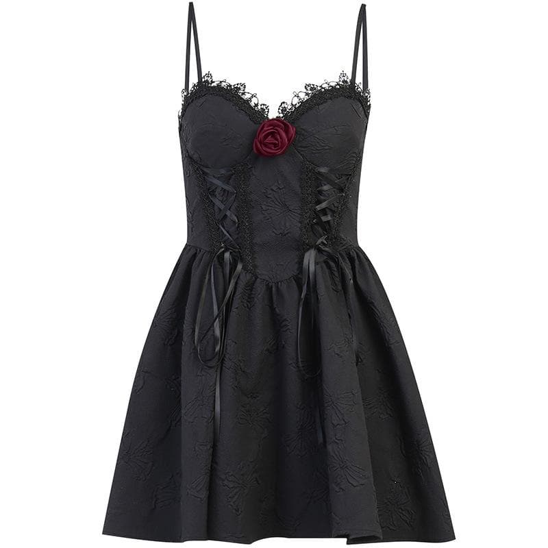 Sweetheart Flower Applique Lace Trim Corset Fit and Flare Mini Dress - View 9