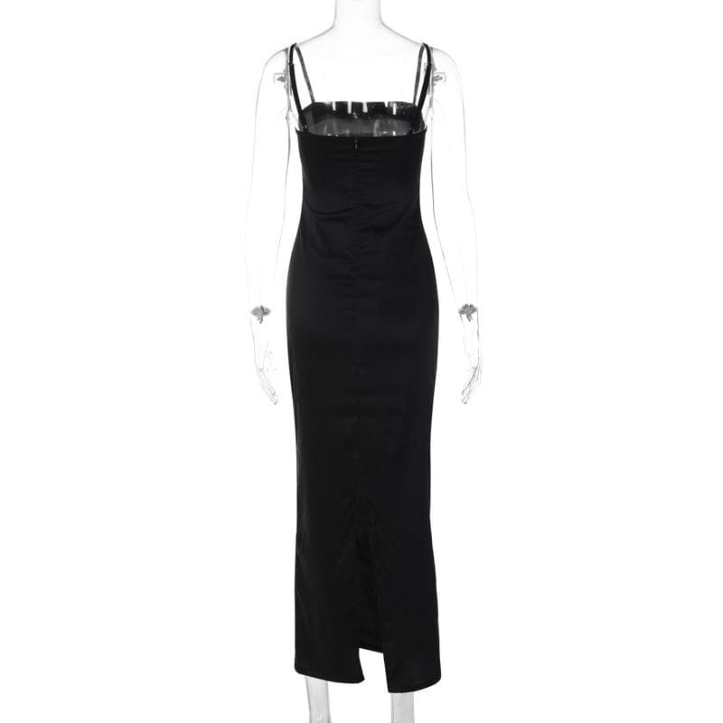 Beaded square neck slit zip-up backless cami maxi dress - View 5