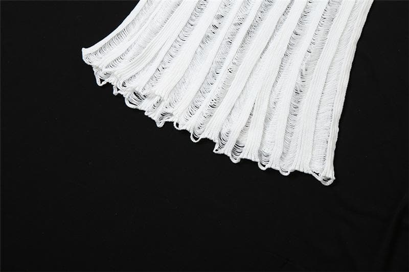 Ribbed Knit Mock Neck Sleeveless Distressed Shredded Maxi Dress - View 8