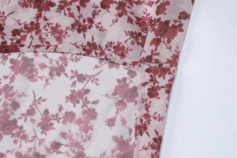 Chiffon flower print contrast backless v neck sleeveless maxi dress - View 6